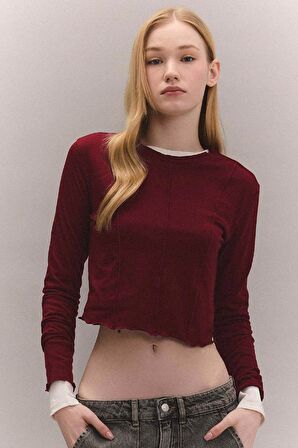 DeFacto Coool Fitted Bisiklet Yaka Basic Düz Crop Uzun Kollu Tişört C4469AX24SPBR182