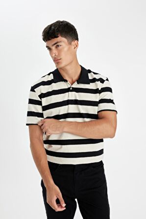 DeFacto New Regular Fit Çizgili Kısa Kollu Polo Tişört D2602AX24AUBG354