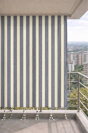 Gri-Krem balkon perdesi kornişli bağcıklı dış mekan dayanıklı modern balkon brandası