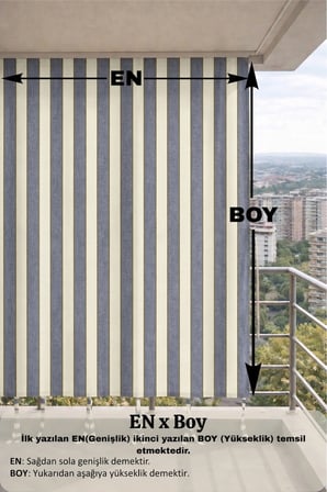 Gri-Krem balkon perdesi kornişli bağcıklı dış mekan dayanıklı modern balkon brandası
