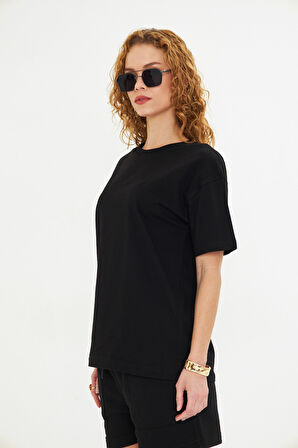 Kadın Konforlu %100 Pamuk Kısa Kollu Günlük Tişört