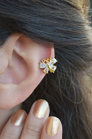 Kelebek Piercing Helix Kıkırdak Küpesi Gold