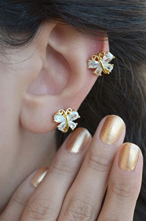Kelebek Piercing Helix Kıkırdak Küpesi Gold