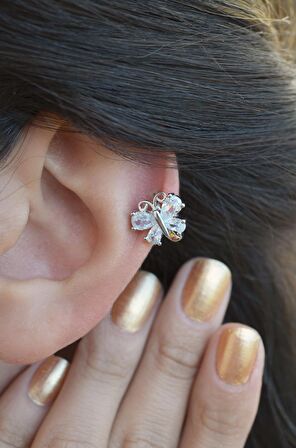 Kelebek Piercing Helix Kıkırdak Küpesi Gümüş Renk
