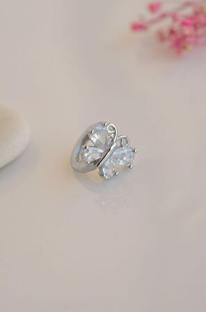 Kelebek Piercing Helix Kıkırdak Küpesi Gümüş Renk