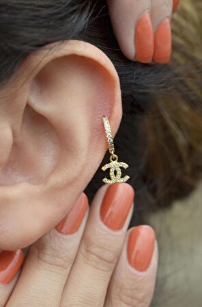 Sallantılı Halka Piercing Zirkon Gold Renk