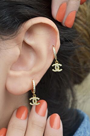 Sallantılı Halka Piercing Zirkon Gold Renk