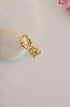 Sallantılı Halka Piercing Zirkon Gold Renk