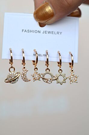 Gezegen Yıldız Ay Güneş Galaksi Küpe Seti 6 Parça