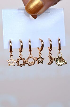 Gezegen Yıldız Ay Güneş Galaksi Küpe Seti 6 Parça