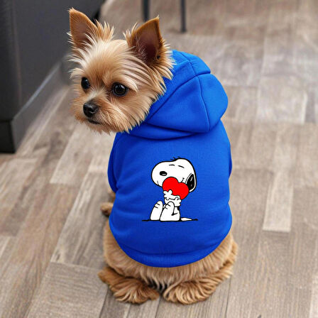 Mavi Heart Baskili ici polarli Köpek Kıyafeti Sweatshirt
