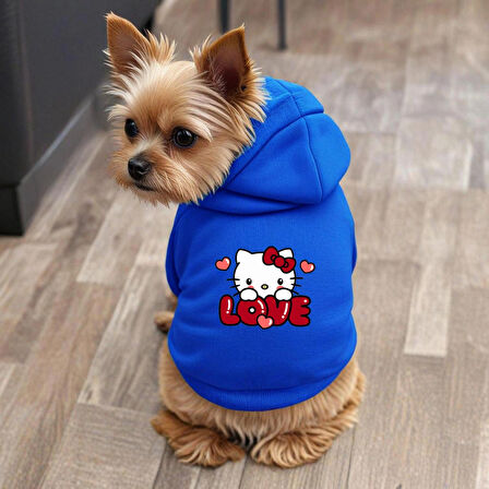 Mavi Kitty Baskili ici polarli Köpek Kıyafeti Sweatshirt