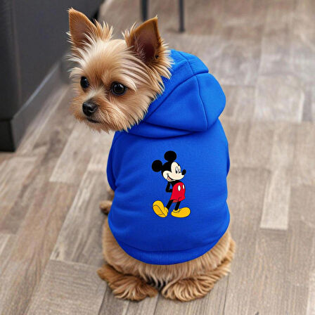 Mavi Mickey Baskili ici polarli Köpek Kıyafeti Sweatshirt
