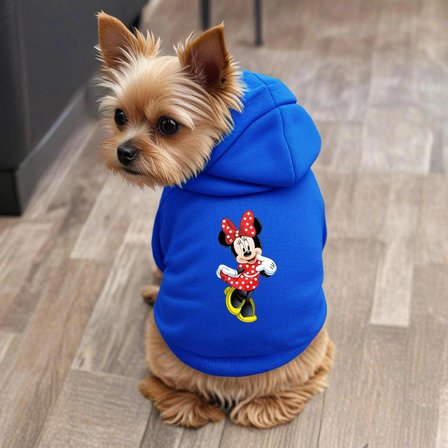 Mavi Minnie Baskili ici polarli Köpek Kıyafeti Sweatshirt