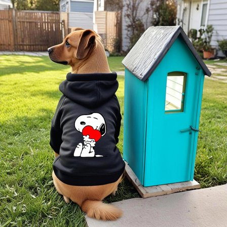 Siyah Heart Baskili ici polarli Köpek Kıyafeti Sweatshirt