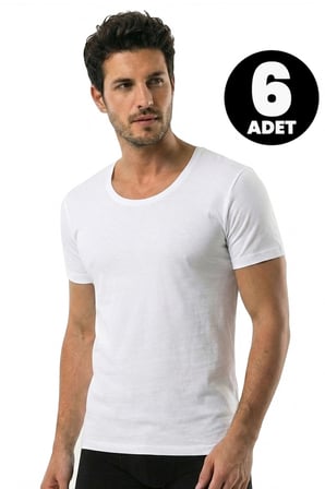 Öts 6'lı Erkek T-Shirt Açık Yaka Yarım Kollu (%100 Pamuk)