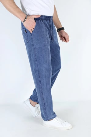 Asit Mavi Erkek Hambez Lastikli Rahat Kalıp Pamuk Eşofman Alt Pantalon
