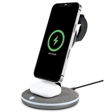 ttec AirCharger Trio M MagSafe Uyumlu 3’ü 1 Arada iPhone + Apple Watch + AirPods Kablosuz Hızlı Şarj Standı