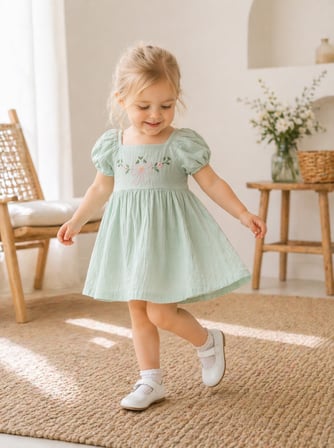 Kız Bebek Muslin Kumaş Elbise %100 Pamuklu