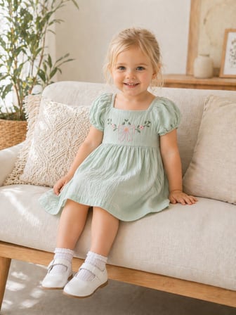Kız Bebek Muslin Kumaş Elbise %100 Pamuklu