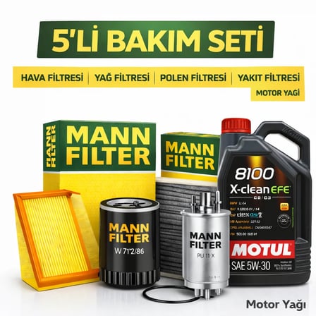MANN Peugeot Partner 1.6 BlueHDi Dizel Motul X-Clean 5W-30 Motor Yağı Filtre Seti (2015-2018) 5 Li