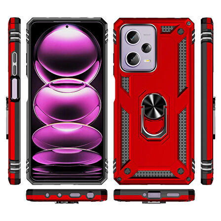 Gpack Xiaomi Redmi Note 12 Pro 5G Kılıf Vega Sert Silikon Tank Standlı Yüzüklü Mıknatıslı