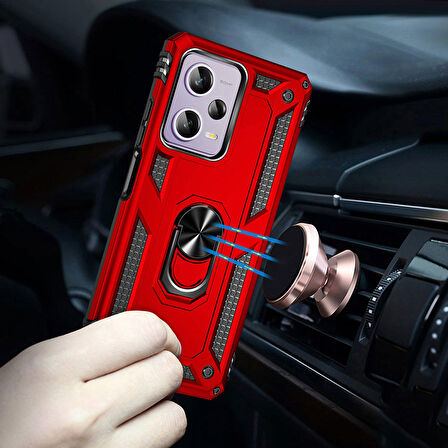 Gpack Xiaomi Redmi Note 12 Pro 5G Kılıf Vega Sert Silikon Tank Standlı Yüzüklü Mıknatıslı