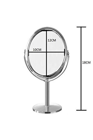 sonx Oval Masaüstü Ayaklı 360° Dönebilen çift taraflı büyüteçli krom ayna 18X10cm