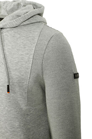 Erkek Gri Örme Desenli Slim Fit Kapüşon'lu SweatShirt NCS JEANS 1612