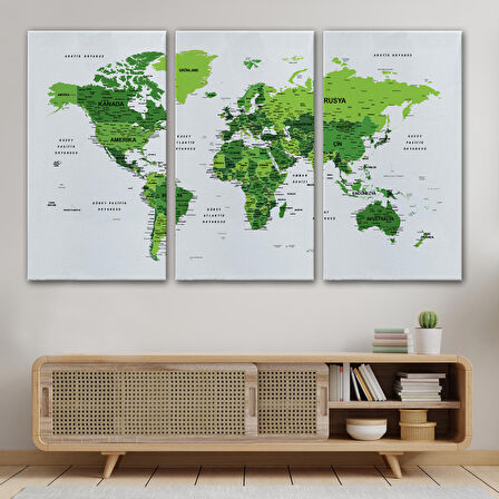 Harita Sepeti Türkçe Dünya Haritası Dekoratif Kanvas Tablo Son Derece Detaylı 1613