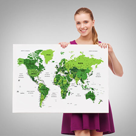 Harita Sepeti Türkçe Dünya Haritası Dekoratif Kanvas Tablo Son Derece Detaylı 1613