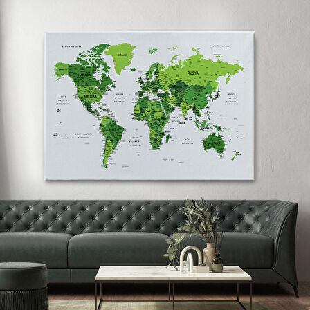 Harita Sepeti Türkçe Dünya Haritası Dekoratif Kanvas Tablo Son Derece Detaylı 1613