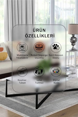 Yıkanabilir Kaymaz Taban Dijital Baskılı Halı ve Yolluk – Leke Tutmaz Salon & Mutfak Halısı