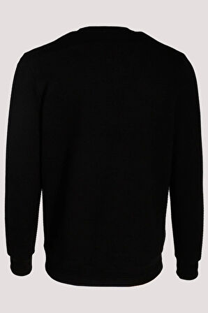 Erkek Sweatshirt Siyah Kabartma Baskılı Bisiklet Yaka Logo Detay Cotonel Kumaş Sweat NCS JEANS 1614