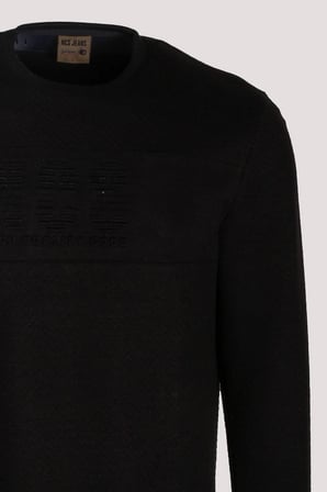Erkek Sweatshirt Siyah Kabartma Baskılı Bisiklet Yaka Logo Detay Cotonel Kumaş Sweat NCS JEANS 1614