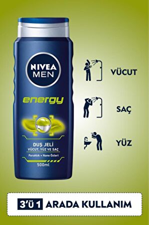 Nivea Men Energy Ferahlatıcı Tüm Ciltler İçin Duş Jeli 3 x 500 ml