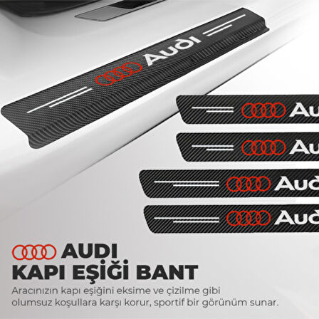 Audi Logolu Karbon Kapı Eşiği Koruyucu Bant Folyo 4'lü Set