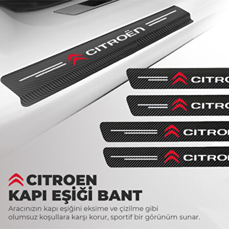 Citroen Logolu Karbon Kapı Eşiği Koruyucu Bant Folyo 4'lü Set