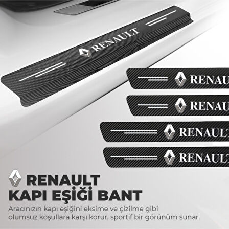 Renault Logolu Karbon Kapı Eşiği Koruyucu Bant Folyo 4'lü Set