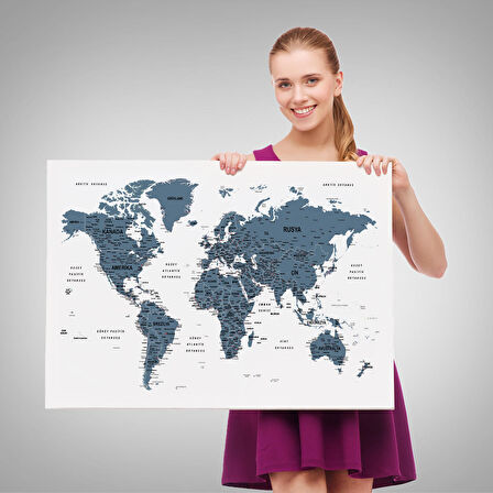 Harita Sepeti Türkçe Dünya Haritası Dekoratif Kanvas Tablo Son Derece Detaylı 1615