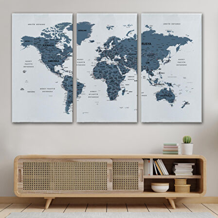 Harita Sepeti Türkçe Dünya Haritası Dekoratif Kanvas Tablo Son Derece Detaylı 1615