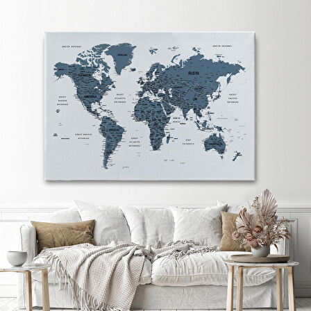 Harita Sepeti Türkçe Dünya Haritası Dekoratif Kanvas Tablo Son Derece Detaylı 1615