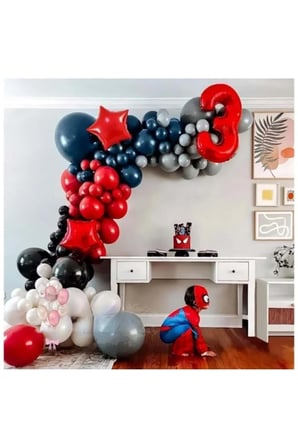 Zincir Balon Seti Kırmızı-Siyah-Beyaz-Gece Mavisi-Gri Pastel 5 Renk 100 Adet +Balon Şeridi 