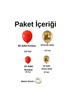 Zincir Balon Seti Kırmızı-Krom Gold 2 Renk 100 Adet +Balon Şeridi 