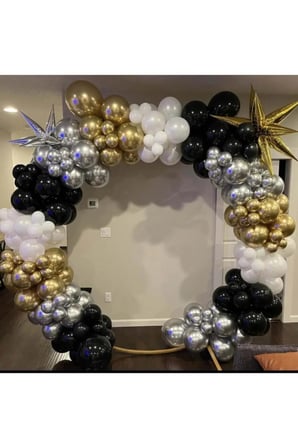 Zincir Balon Seti Krom Gold-Krom Gümüş-Siyah-Beyaz 4 Renk 100 Adet +Balon Şeridi 