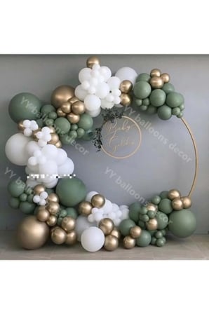 Zincir Balon Seti Krom Gold-Ada Çayı-Pastel Beyaz 3 Renk 100 Adet +Balon Şeridi 
