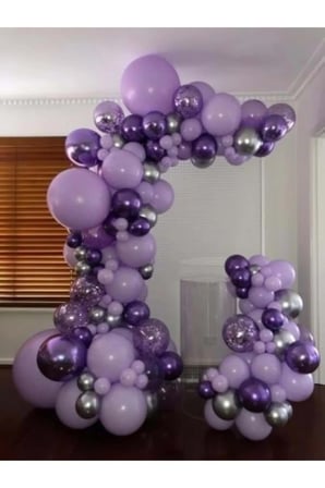 Zincir Balon Seti Krom Mor-Krom Gümüş-Makaron Lila-Mor 4 Renk 100 Adet +Balon Şeridi 