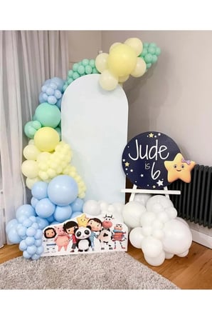 Zincir Balon Seti Mavi-Sarı-Beyaz-Makaron Yeşil 4 Renk 100 Adet +Balon Şeridi 