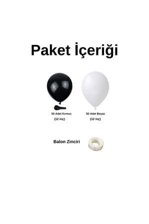 Zincir Balon Seti Siyah-Beyaz 2 Renk 100 Adet +Balon Şeridi 