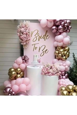 Zincir Balon Seti Pembe-Krom Rose Gold-Krom Gold 3 Renk 60 Adet +Balon Şeridi 